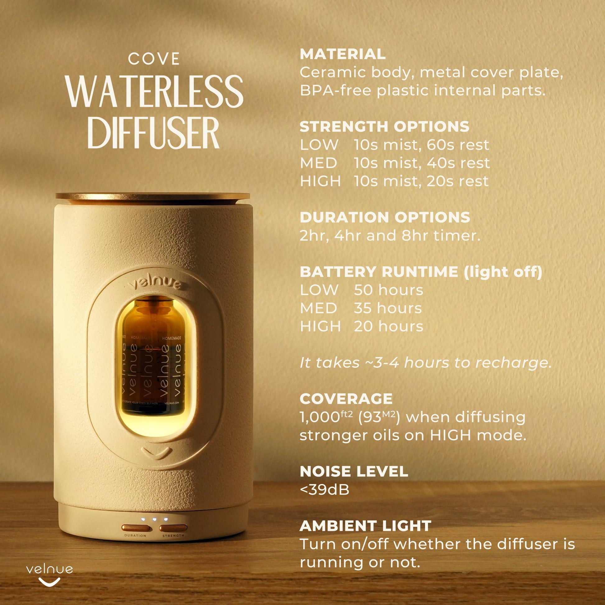 Cove Waterless Nebulizing Essential Oil Diffuser, Cream