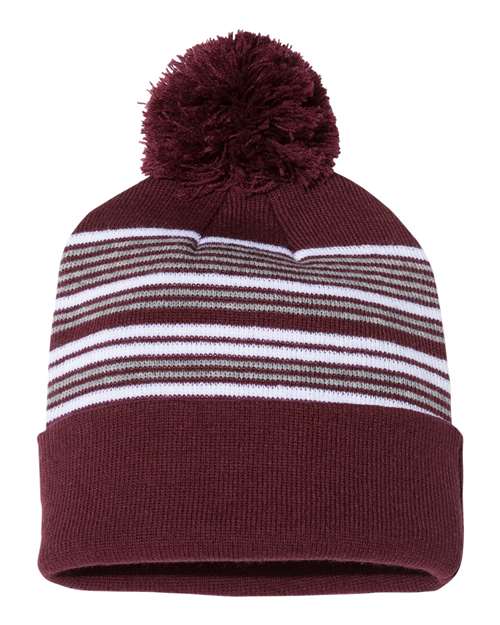Tuque rayé à pompon avec revers - Sportsman SP60 - Chapeau | Boutique en ligne SIKE DESIGN